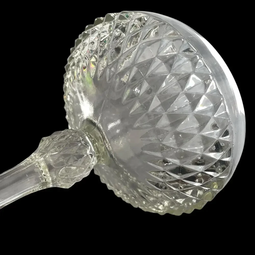 Indiana Glass Clear Diamond Point Candy Compote Pedestal Bowl Footed Dish Vtg